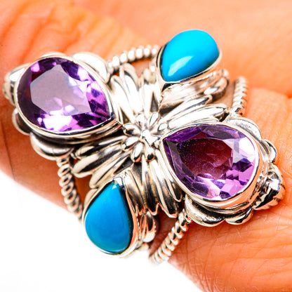 Large Faceted Amethyst, Sleeping Beauty Turquoise Ring Size 8.25 (925 Sterling Silver) RING134759