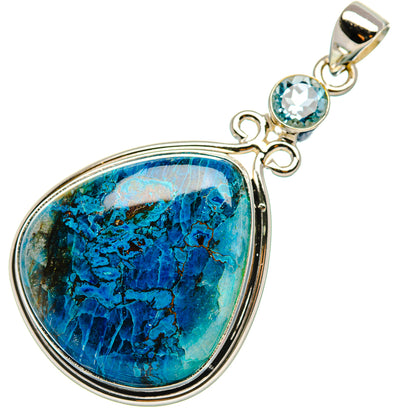 Shattuckite, Blue Topaz Pendant 2"  (925 Sterling Silver) PD37239
