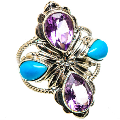 Ana Silver Co Large Faceted Amethyst, Sleeping Beauty Turquoise Ring Size 8.25 (925 Sterling Silver)