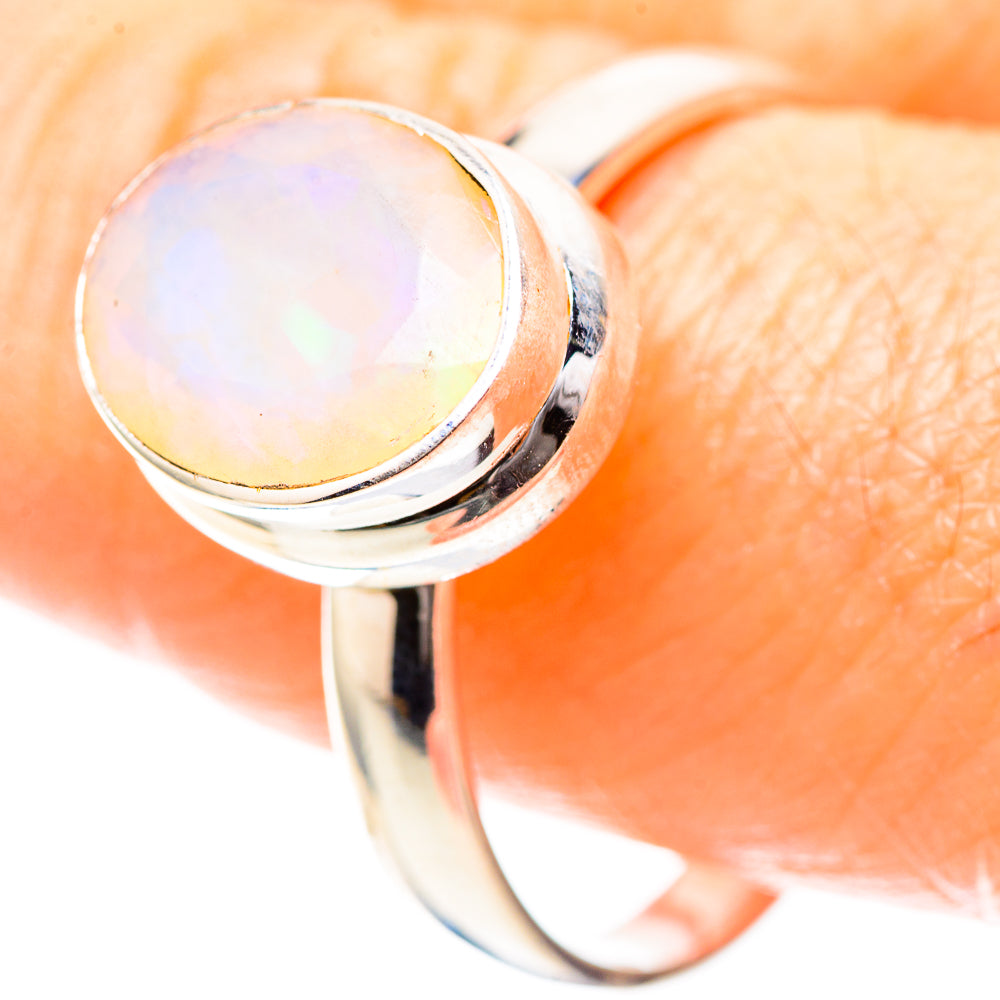 Ethiopian opal 925 sterling silver ring, round bezel, size 11.75