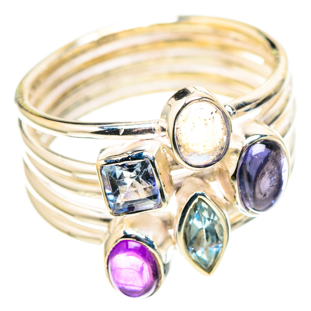 Tanzanite, Amethyst, Blue Topaz, Rainbow Moonstone Ring Size 7.75 (925 Sterling Silver) RING136875