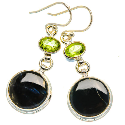Pietersite, Peridot Earrings 1 3/4"  (925 Sterling Silver) EARR431640