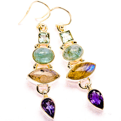 Labradorite, Tanzanite, Aquamarine, Blue Topaz Earrings 1 7/8" (925 Sterling Silver) EARR431837