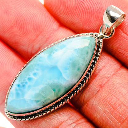 Larimar teardrop pendant in 925 sterling silver with rope-edged bezel and bail