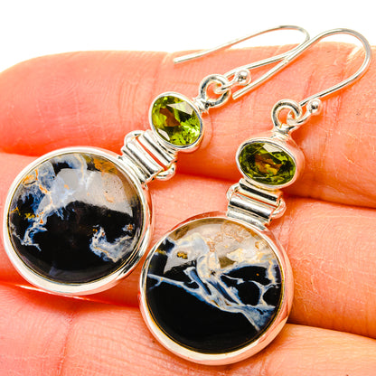 925 sterling silver drop earrings with round pietersite cabochon and green peridot top