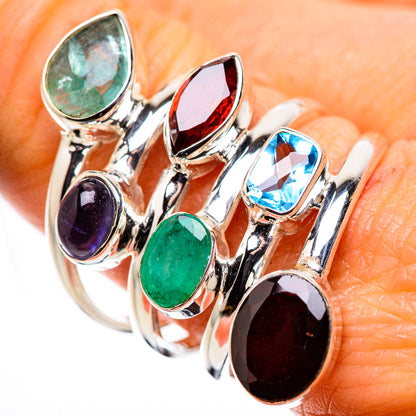 Large Garnet, Aquamarine, Tanzanite, Blue Topaz, Emerald Ring Size 9.75 (925 Sterling Silver) RING135787