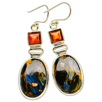 Ana Silver Co Pietersite, Garnet Earrings 2" (925 Sterling Silver)