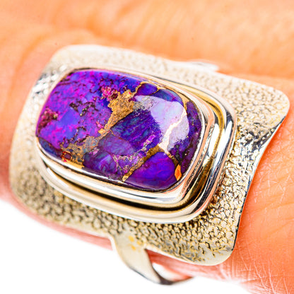 Sterling silver ring with oval purple turquoise cabochon and gold matrix, triple gold accents