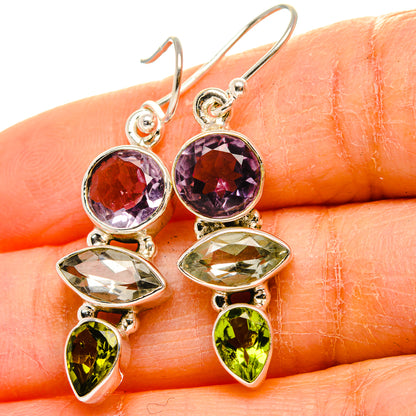 Amethyst, White Quartz, Peridot 925 Sterling Silver Earrings 1 1/2" E431748