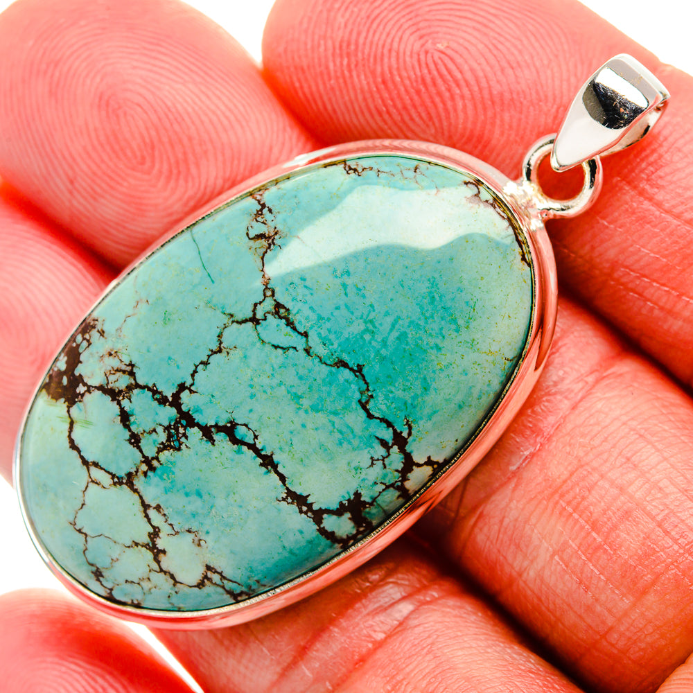Tibetan Turquoise 925 Sterling Silver Pendant 2" Ana Co P37042
