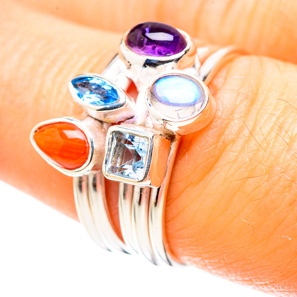 Red Coral, Amethyst, Blue Topaz, Rainbow Moonstone 925 Sterling Silver Ring Size 6.75 (925 Sterling Silver) RING137473