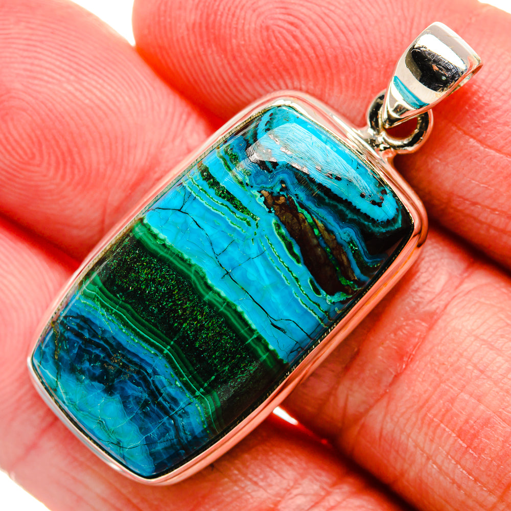 Sterling silver pendant with rectangular blue-green malachite/chrysocolla stone and bail