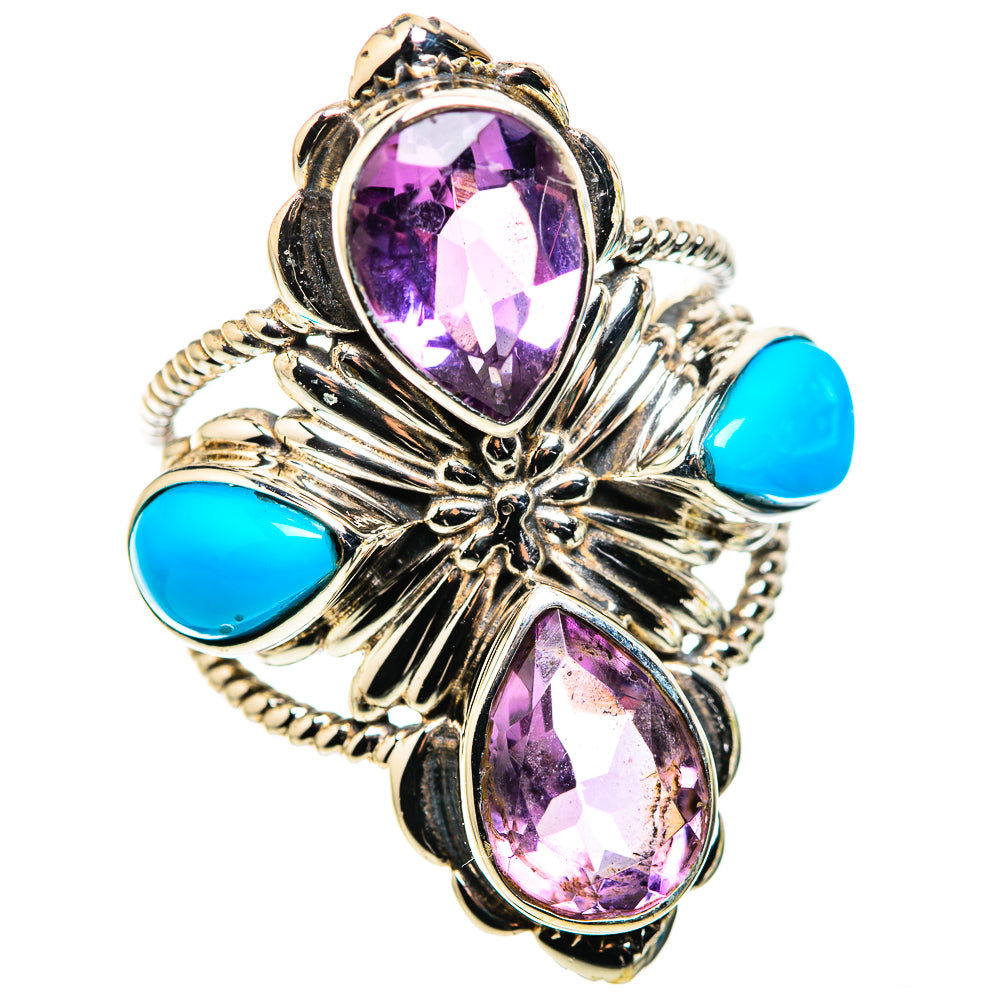 Large Faceted Amethyst, Sleeping Beauty Turquoise Ring Size 7 (925 Sterling Silver) RING136072