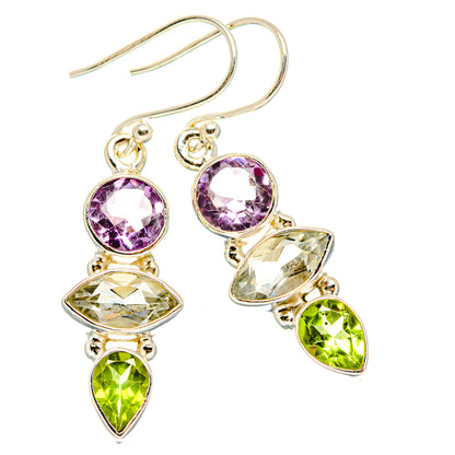 White Quartz, Amethyst, Peridot Earrings 1 1/2" (925 Sterling Silver) EARR431592