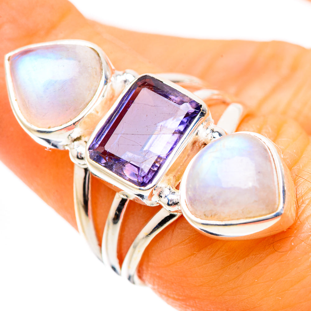 Faceted Tanzanite, Rainbow Moonstone Ring Size 6.5 (925 Sterling Silver) RING135221
