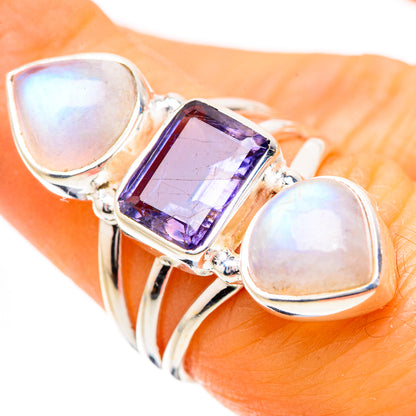 Faceted Tanzanite, Rainbow Moonstone Ring Size 6.5 (925 Sterling Silver) RING135221