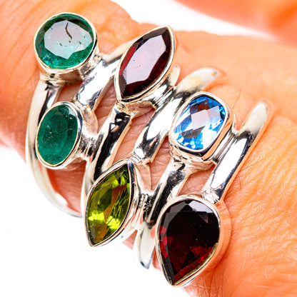 Large Garnet, Peridot, Blue Topaz, Emerald Ring Size 8.25 (925 Sterling Silver) RING136205