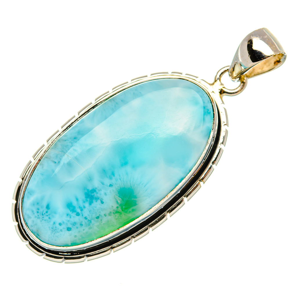 Oval Larimar pendant in 925 sterling silver with blue-green stone and bail
