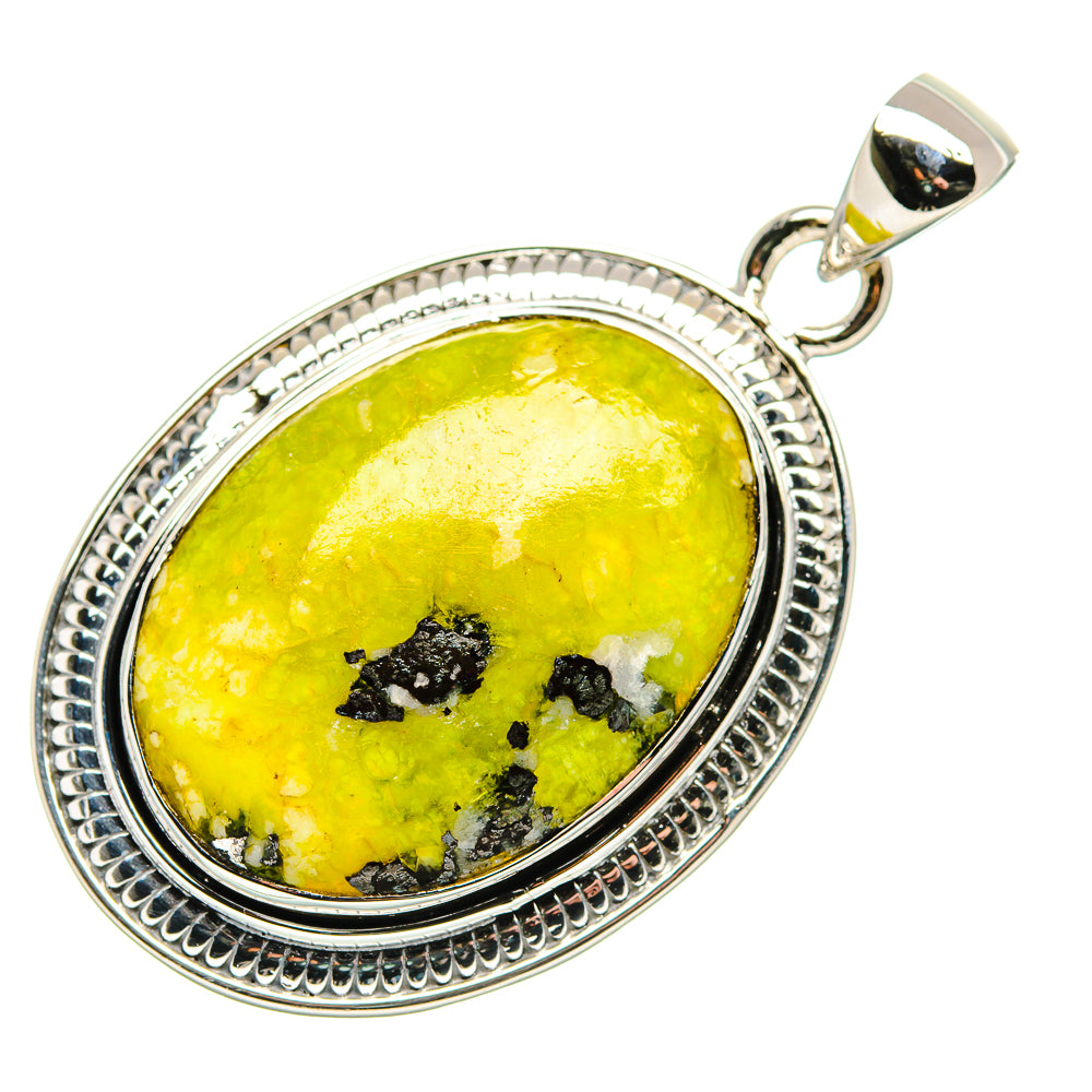 Sterling silver oval lemon jasper pendant with raised decorative frame and silver bail