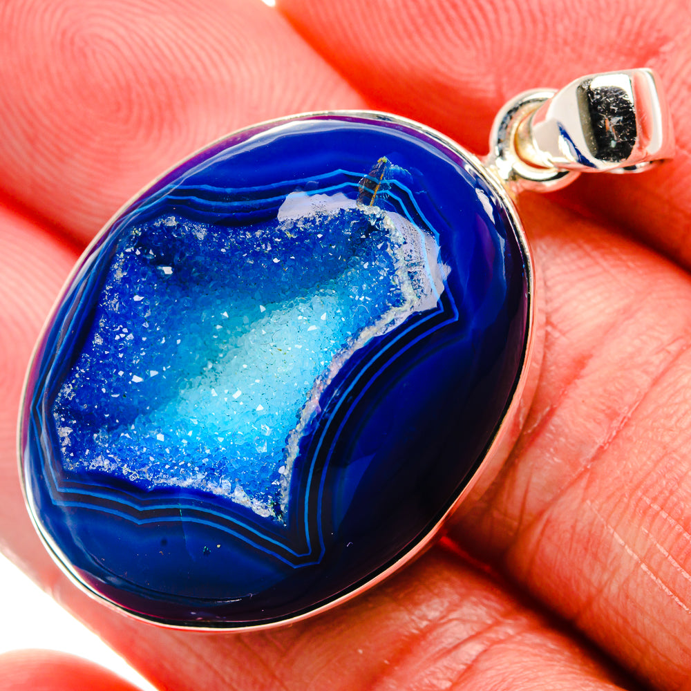 Blue Window Druzy Pendant 1 3/4" (925 Sterling Silver) PD37112