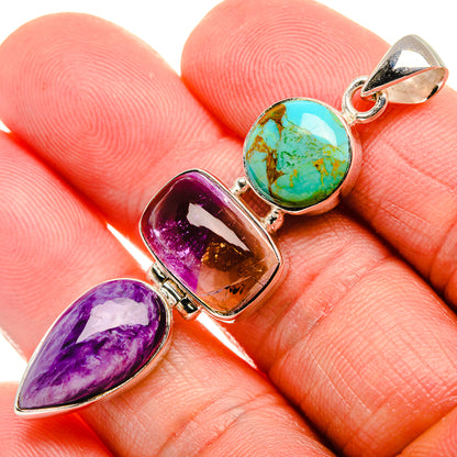 Charoite, Ametrine, Chrysocolla 925 Sterling Silver Pendant 2 1/4" (925 Sterling Silver) PD37653