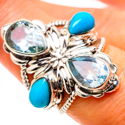 Ana Silver Co Large Blue Topaz, Sleeping Beauty Turquoise Ring Size 7.5 (925 Sterling Silver)