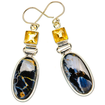 Pietersite, Citrine Earrings 2" (925 Sterling Silver) EARR431725