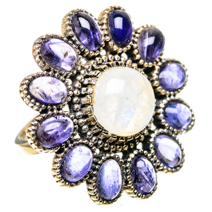 Large Rainbow Moonstone, Tanzanite 925 Sterling Silver Ring Size 6.25 (925 Sterling Silver) RING137758