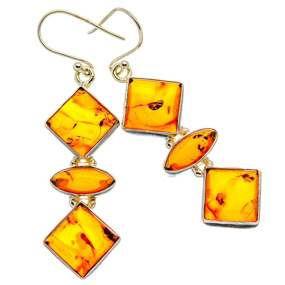 Baltic amber drop earrings with square, oval, and diamond amber stones in sterling silver