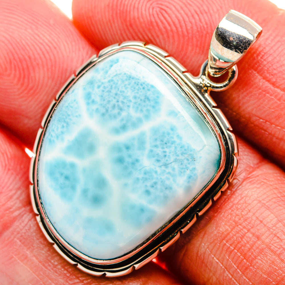 Larimar 925 sterling silver pendant with oval light-blue cabochon and loop bail