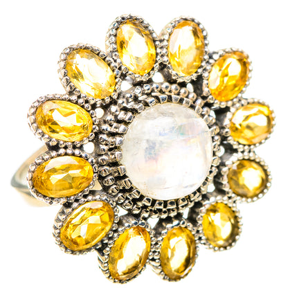 Large Rainbow Moonstone, Citrine Ring Size 10 (925 Sterling Silver) RING137151
