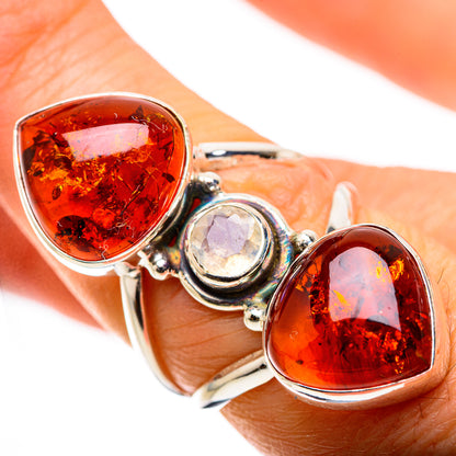 Ana Silver Co Large Baltic Amber, Rainbow Moonstone Ring Size 7 (925 Sterling Silver)