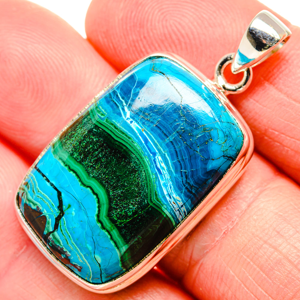Malachite In Chrysocolla Pendant 1 5/8"  (925 Sterling Silver) PD36930