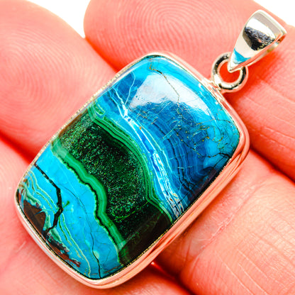 Malachite In Chrysocolla Pendant 1 5/8"  (925 Sterling Silver) PD36930