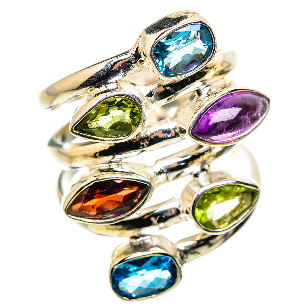 Blue Topaz, Amethyst, Garnet, Peridot Ring Size 6.5 (925 Sterling Silver) RING134843