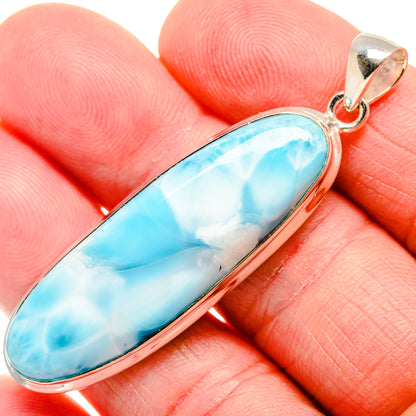 Larimar pendant in 925 sterling silver, blue oval stone with bail