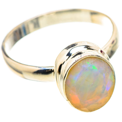 Ethiopian opal 925 sterling silver ring with round iridescent bezel center, size 11.75