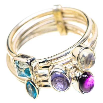Moonstone, Amethyst, Tanzanite, Blue Topaz Silver Ring Size 6.5 R136262
