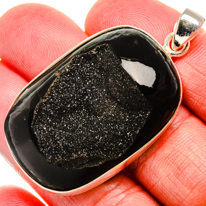Black Window Druzy 925 Sterling Silver Pendant 2" Ana Co P37025