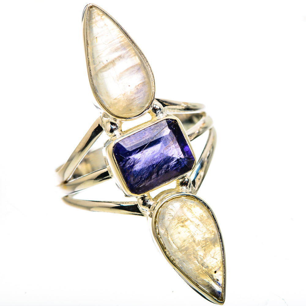 Large Faceted Tanzanite, Rainbow Moonstone Ring Size 10 (925 Sterling Silver) RING135781