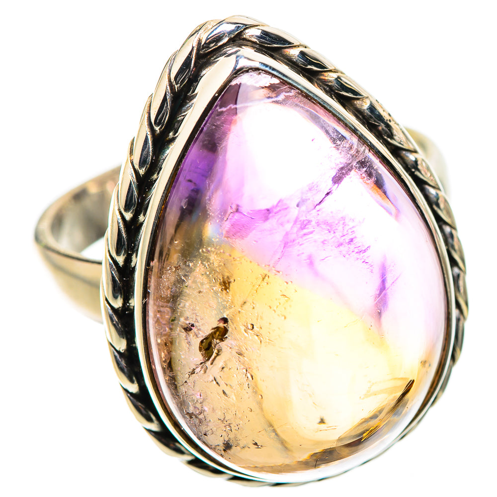 Ametrine gemstone ring in 925 sterling silver, oval face with braided raised frame