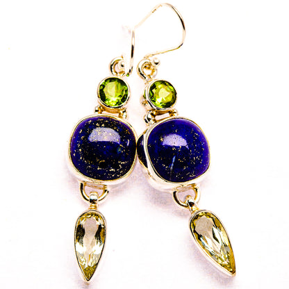 Lapis Lazuli, Green Amethyst, Peridot Earrings 2" (925 Sterling Silver) EARR431835