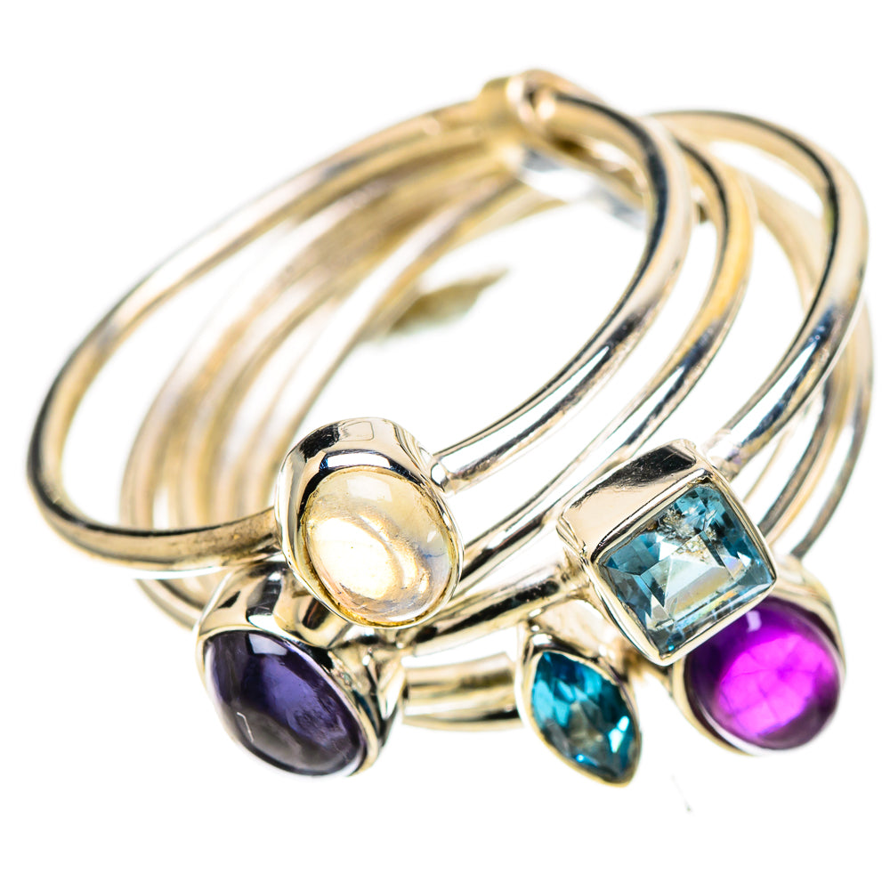 Tanzanite, Amethyst, Blue Topaz, Rainbow Moonstone 925 Sterling Silver Ring Size 7.5 (925 Sterling Silver) RING137708