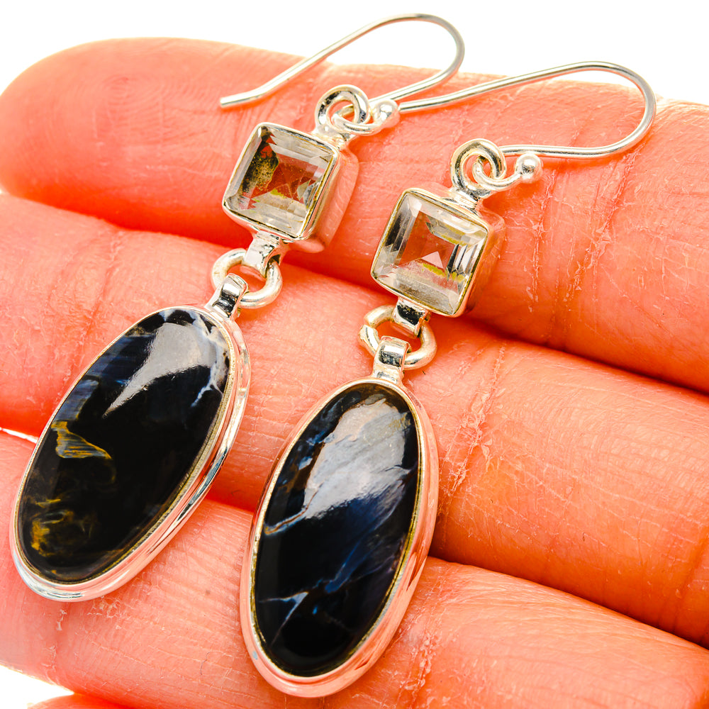 Pietersite, White Quartz Earrings 2"  (925 Sterling Silver) EARR431658