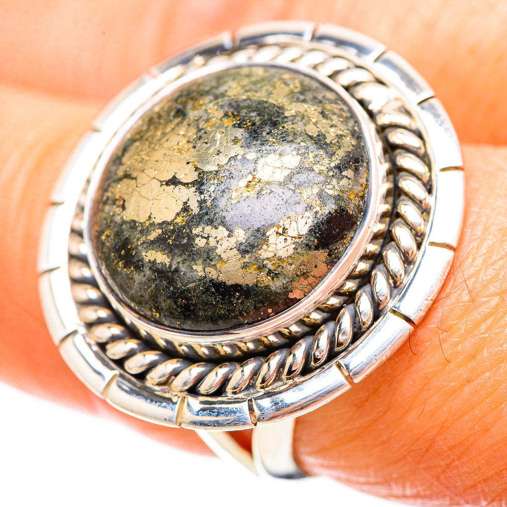 Large Pyrite In Black Onyx Ring Size 7.5 (925 Sterling Silver) RING136353