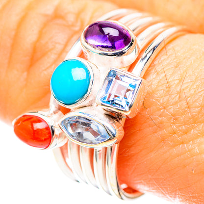Larimar, Amethyst, Blue Topaz, Red Coral Ring Size 9 (925 Sterling Silver) RING136608