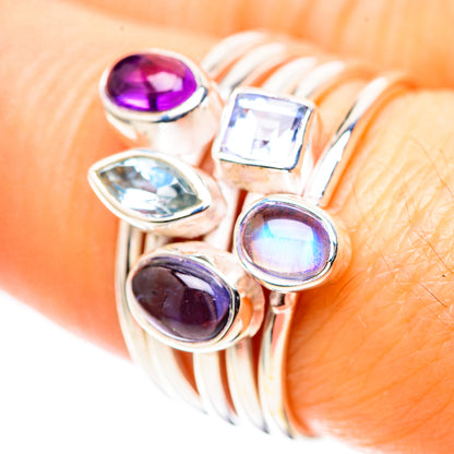 Tanzanite, Amethyst, Blue Topaz, Rainbow Moonstone Ring Size 7.75 (925 Sterling Silver) RING136875