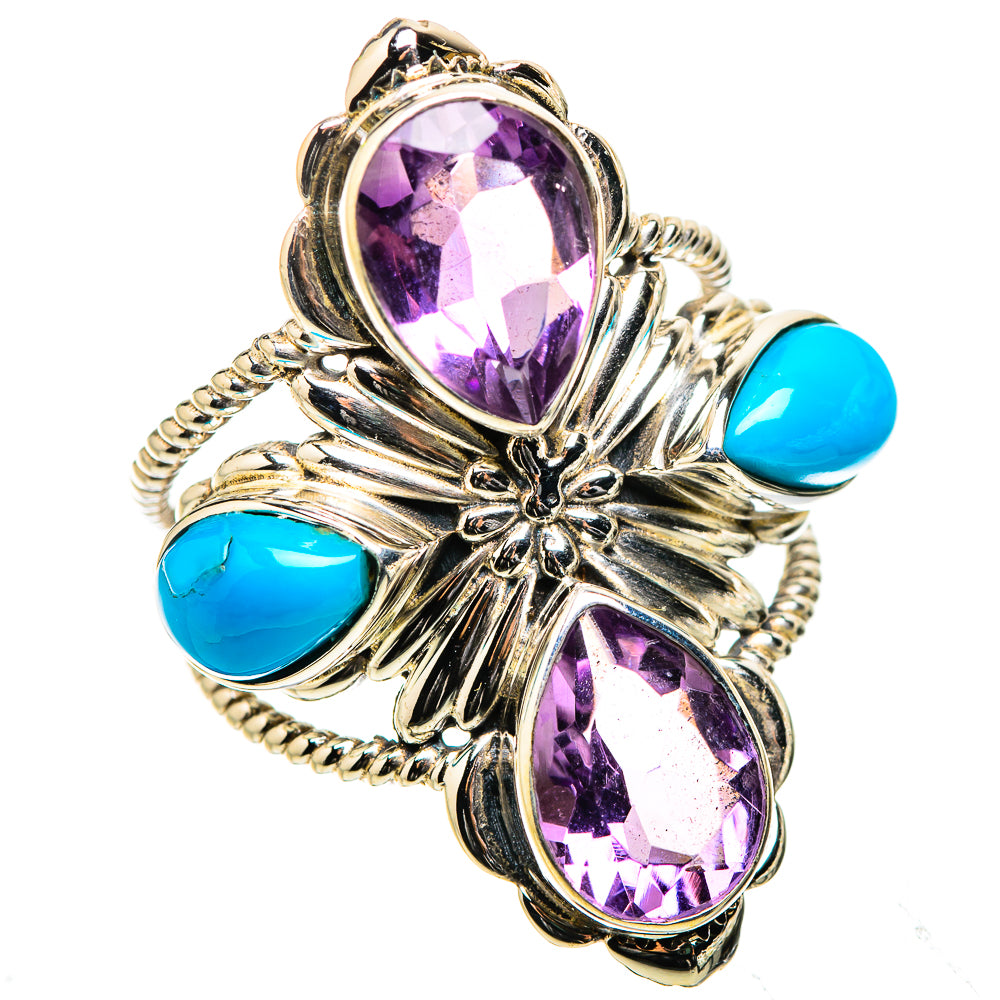 Ana Silver Co Large Faceted Amethyst, Sleeping Beauty Turquoise Ring Size 7.25 (925 Sterling Silver)