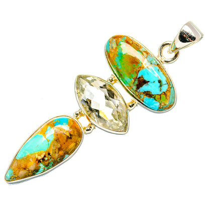 Sterling silver pendant with turquoise, yellow, and clear faceted teardrop stones