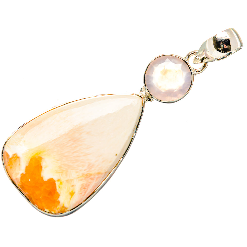 Scolecite, Rose Quartz Pendant 2 3/8" (925 Sterling Silver) PD36374